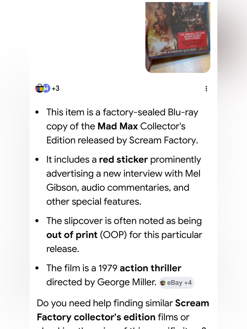 #2835**Mad Max Collector's Edition Blu-ray - Black Cover Artwork - Picture 2 of 15